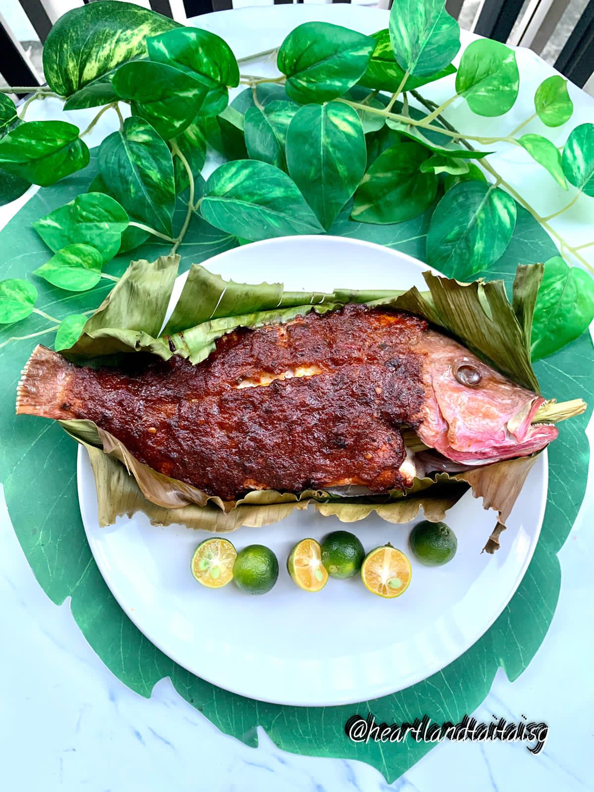 Sambal BBQ Red Snapper in banana leaf - BluCurrent Singapore